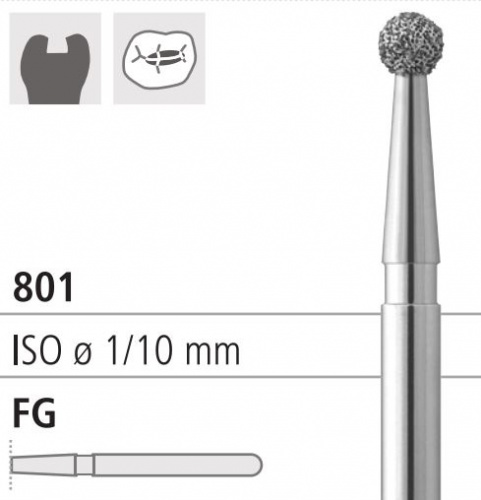 Боры стоматологические алмазные FG 801/009, 6шт. ISO код 314001524009.