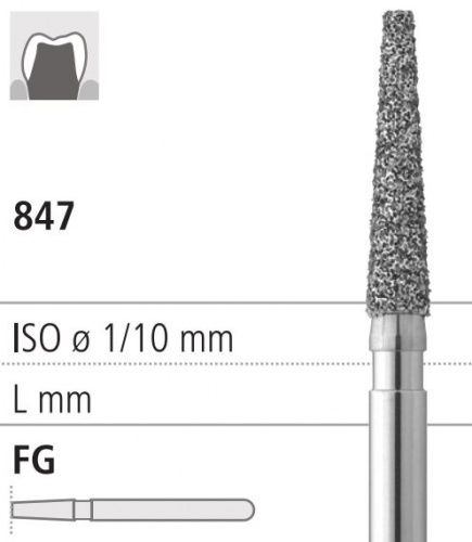 Боры стоматологические алмазные FG 847/010, белый, 1 шт. ISO код 314172514010.