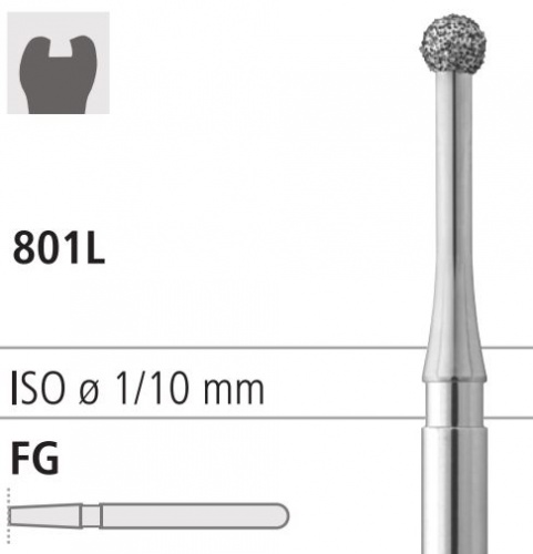 Боры стоматологические алмазные FG 801L/014, красный, 1шт. ISO код 314697514014.