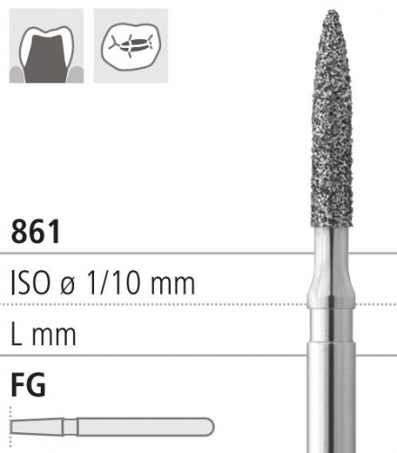 Боры стоматологические алмазные FG 861/010, белый, 6шт. ISO код 314248514010.