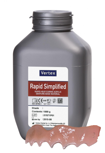 Порошок Vertex Rapid Simplified, цвет №3 полупрозрачный, 1000 г. Пластмасса для изготовления базисов съемных протезов горячей полимеризации