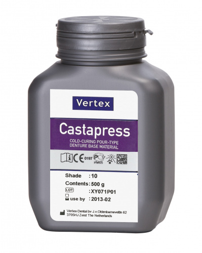 Порошок Vertex Castapress для изготовления частичных съемных протезов, цвет №10 полупрозрачный розовый с прожилками, 500 г. 
