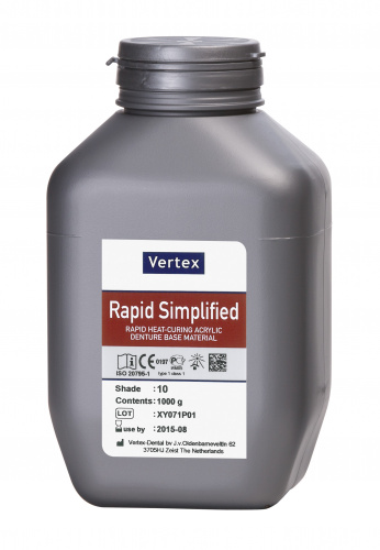 Порошок Vertex Rapid Simplified, цвет №14 коричнево-розовый с прожилками, 1000 г. Пластмасса для изготовления базисов съемных протезов горячей полимеризации 