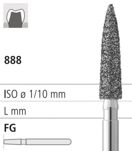 Боры стоматологические алмазные FG 888/024, черный, 6шт. ISO код 314213544024