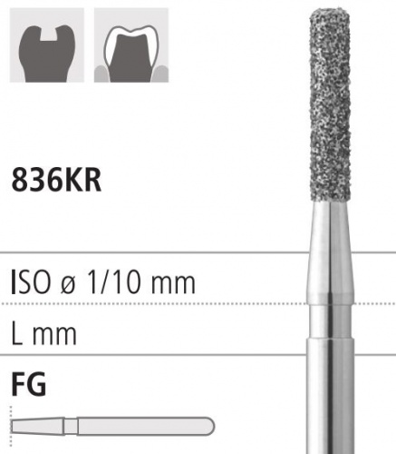 Боры стоматологические алмазные FG 836KR/010, белый, 6шт. ISO код 314156514010.